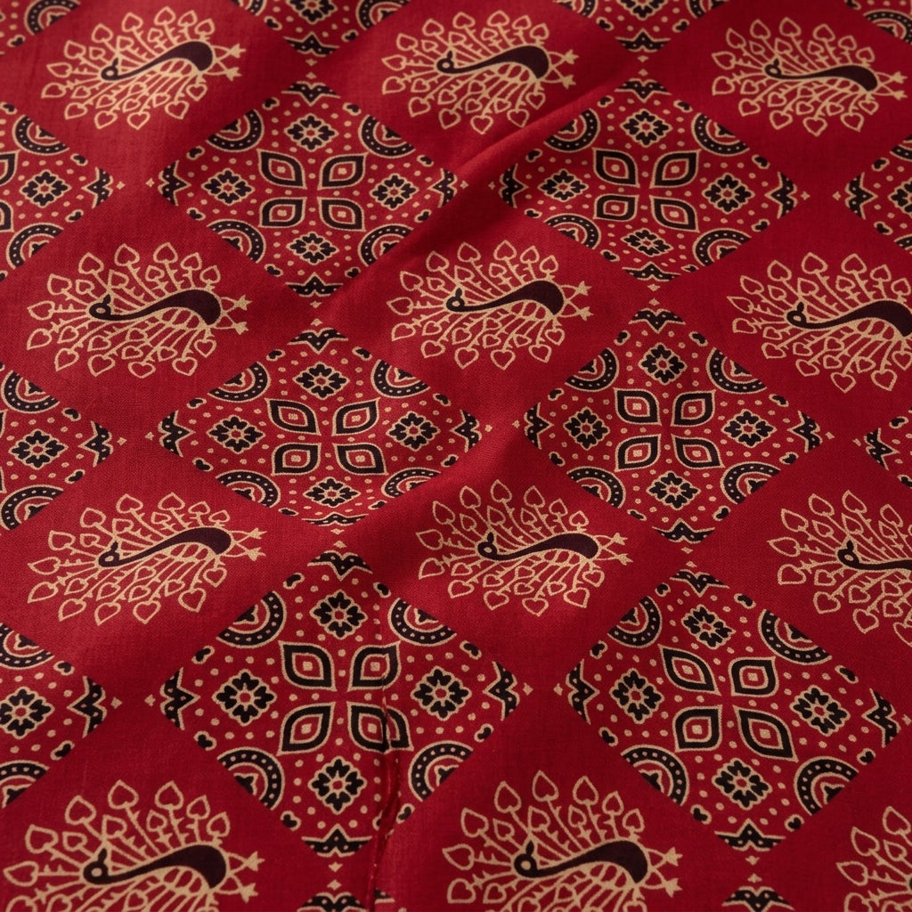 Swirled Ajrakh Red Ajrakh Modal Silk Fabric