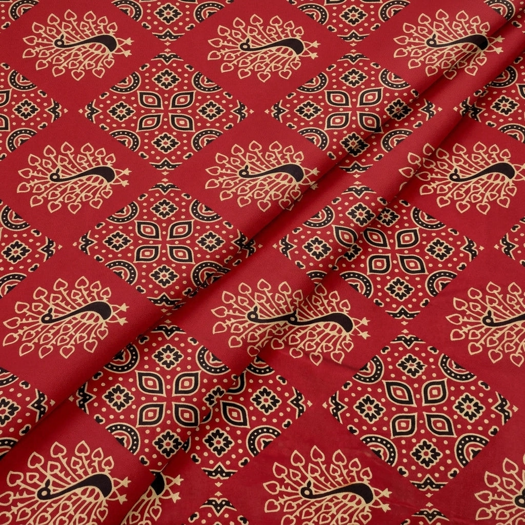 Folded Ajrakh Red Ajrakh Modal Silk Fabric