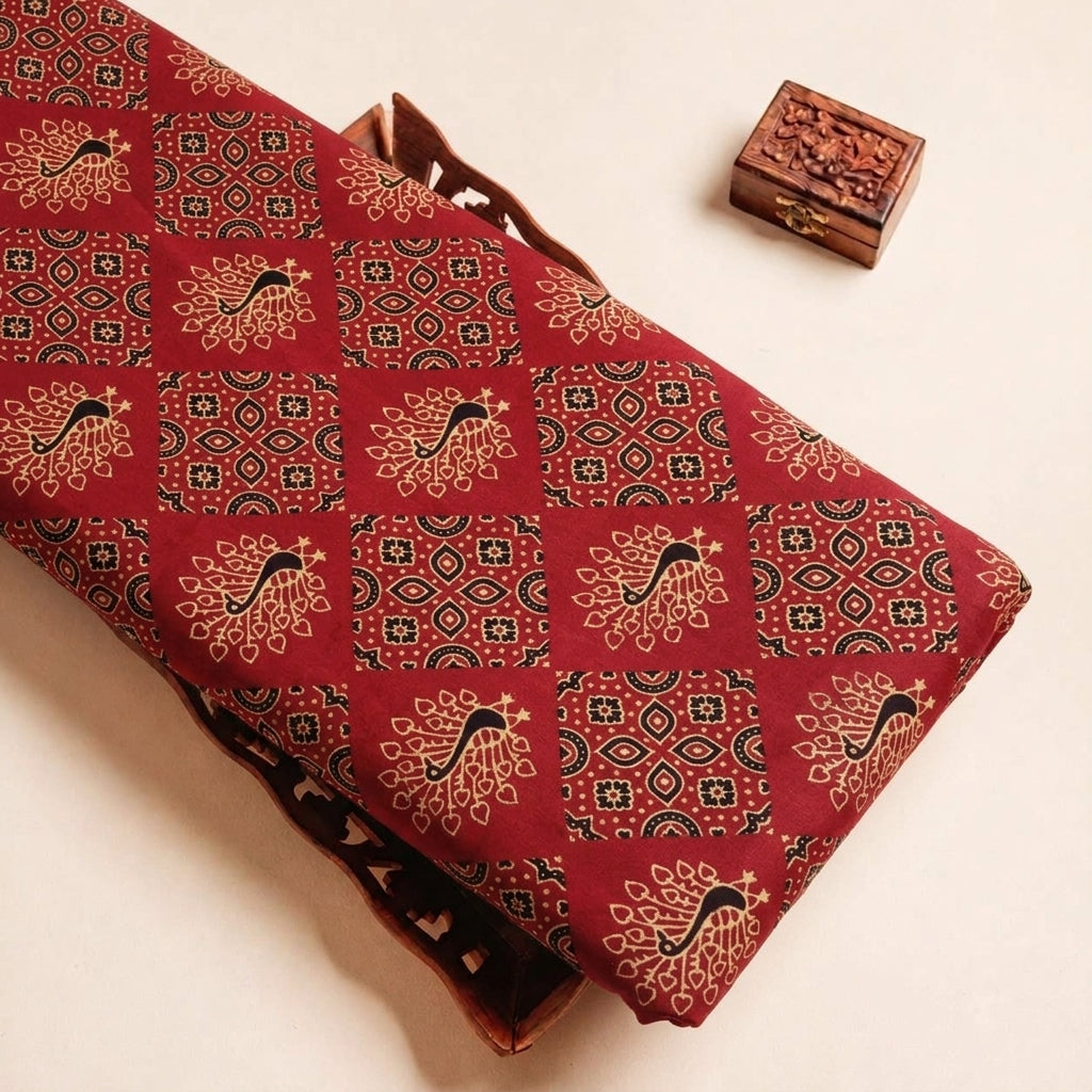 Red Ajrakh Modal Silk Fabric - EB13491 - EB13491 - tray_3