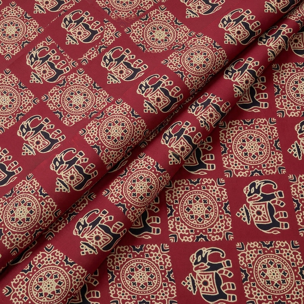 Folded Ajrakh Red Ajrakh Modal Silk Fabric