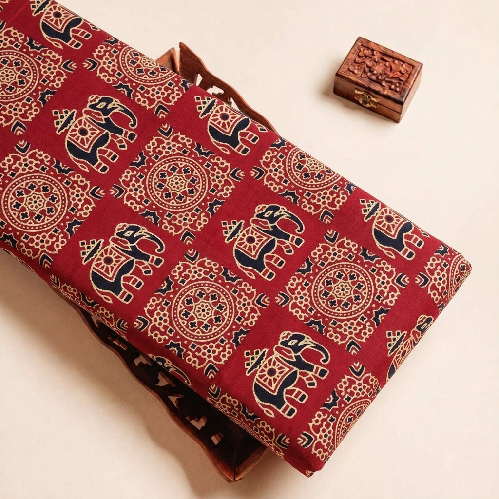 Red Ajrakh Modal Silk Fabric - EB13492 - EB13492 - tray_3