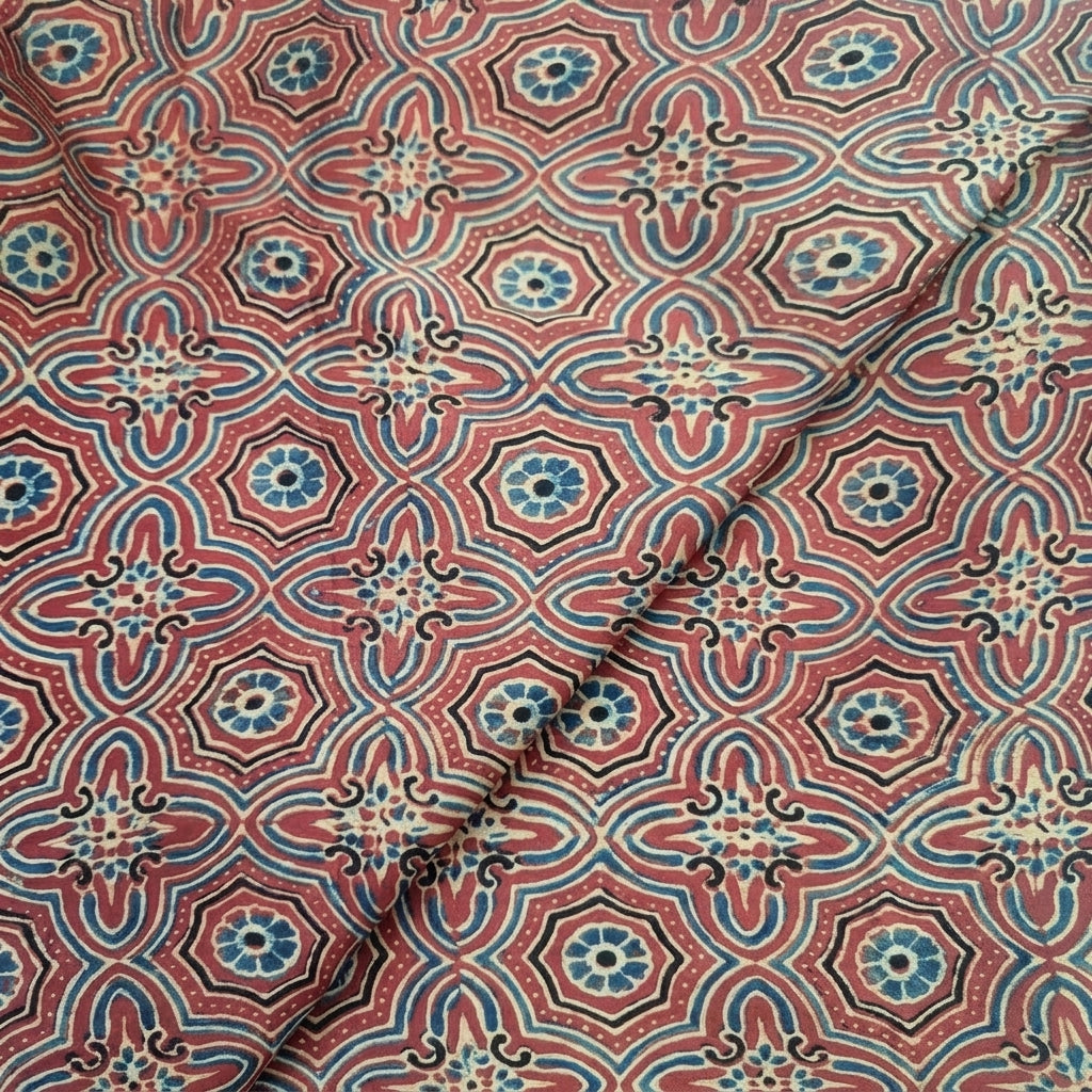Folded Ajrakh Maroon Ajrakh Modal Silk Fabric