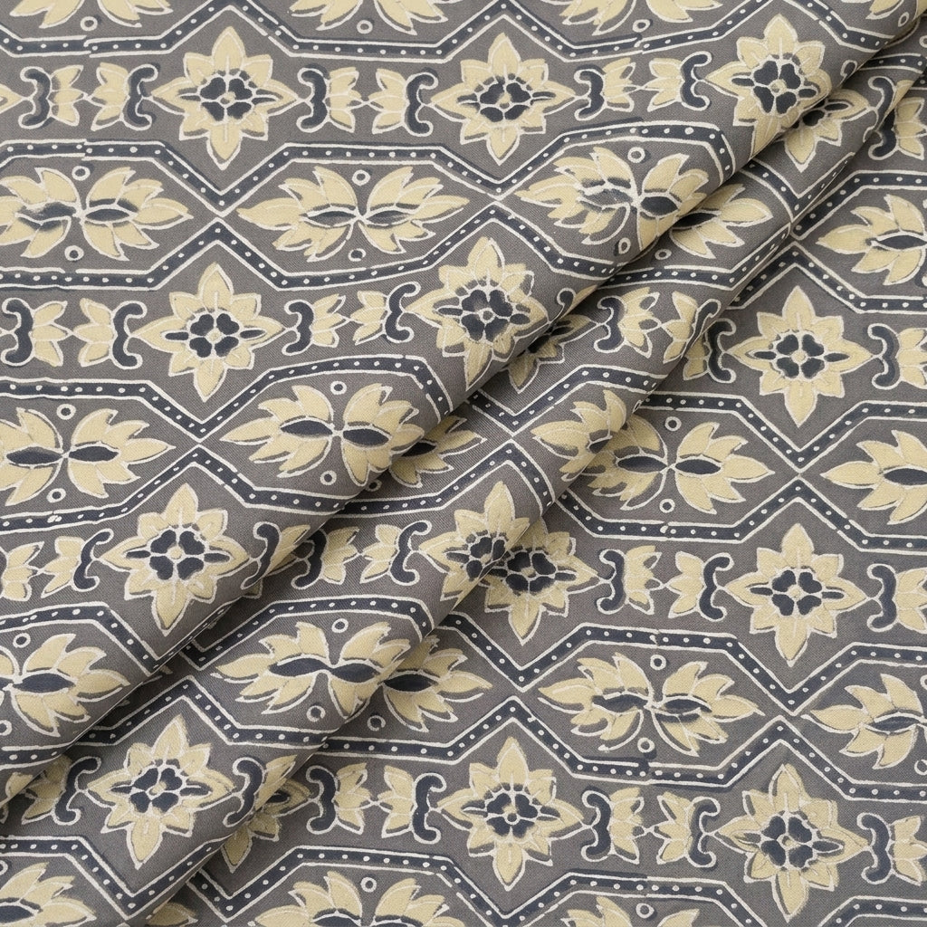 Folded Ajrakh Grey Ajrakh Modal Silk Fabric