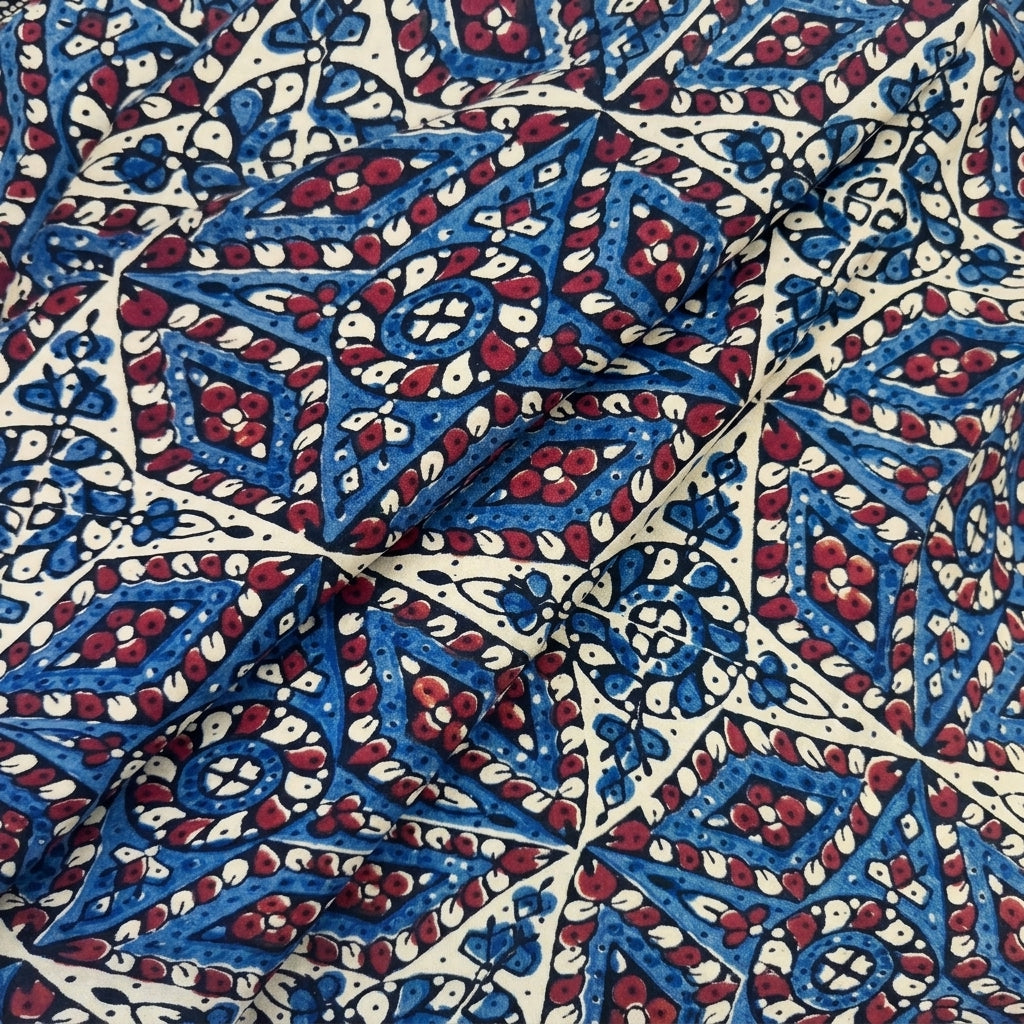 Folded Ajrakh Cream Ajrakh Modal Silk Fabric