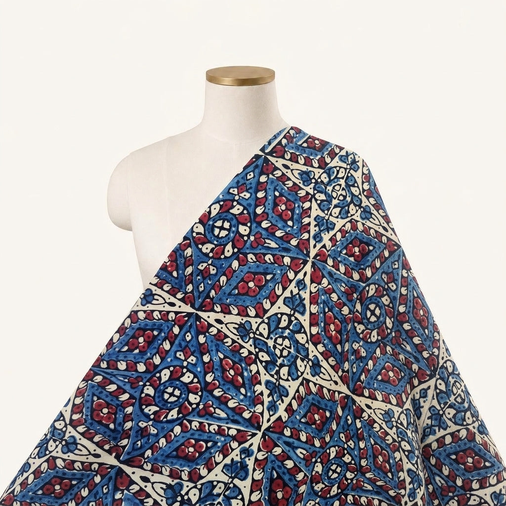 Ajrakh Cream Ajrakh Modal Silk Fabric Draped as a saree