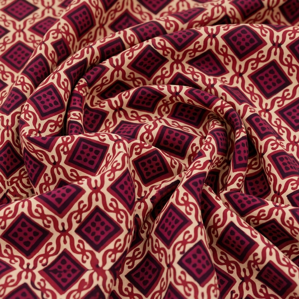 Swirled Ajrakh Maroon Ajrakh Modal Silk Fabric