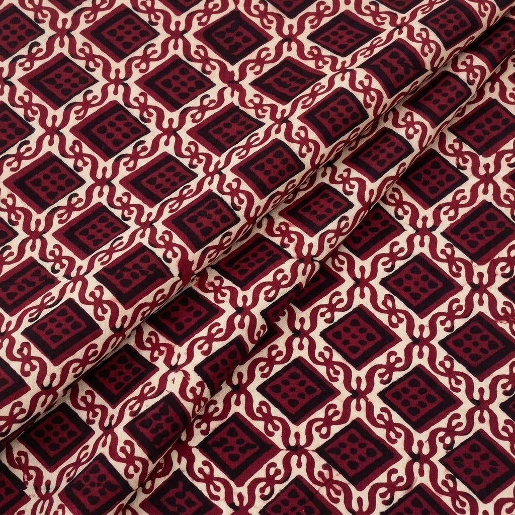 Folded Ajrakh Maroon Ajrakh Modal Silk Fabric