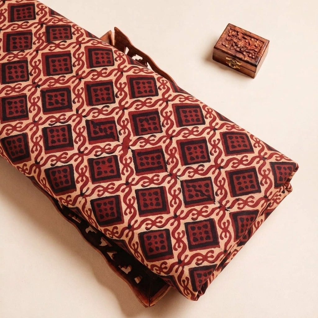 Maroon Ajrakh Modal Silk Fabric - EB13501 - EB13501 - tray_3