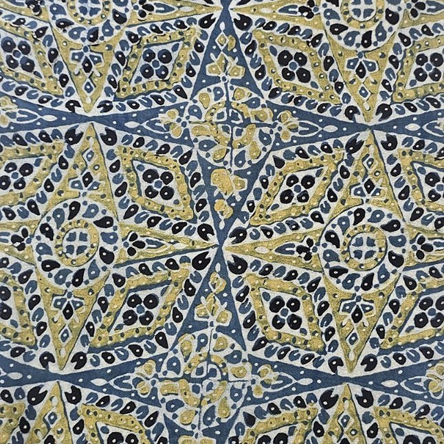 Indigo Ajrakh Modal Silk Fabric - EB13502 - EB13502 - Flat fabric