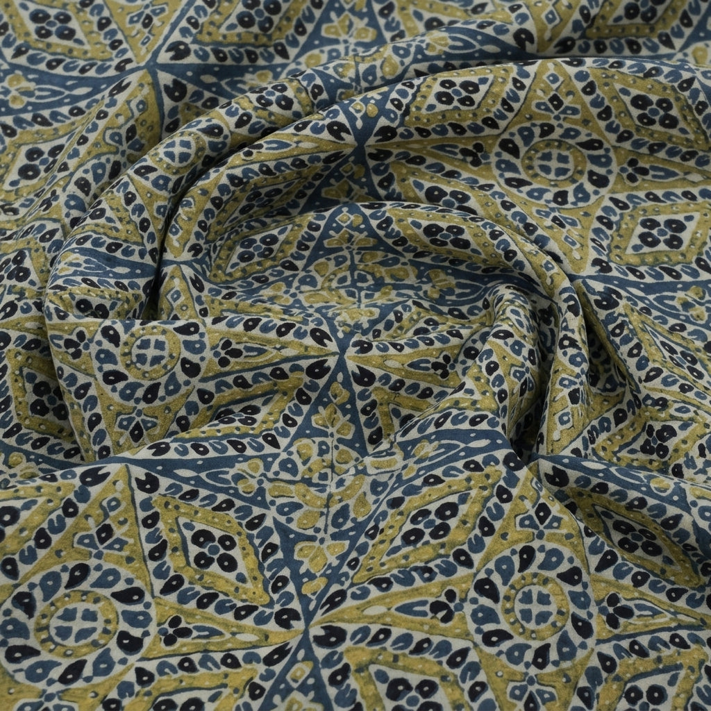 Swirled Ajrakh Indigo Ajrakh Modal Silk Fabric