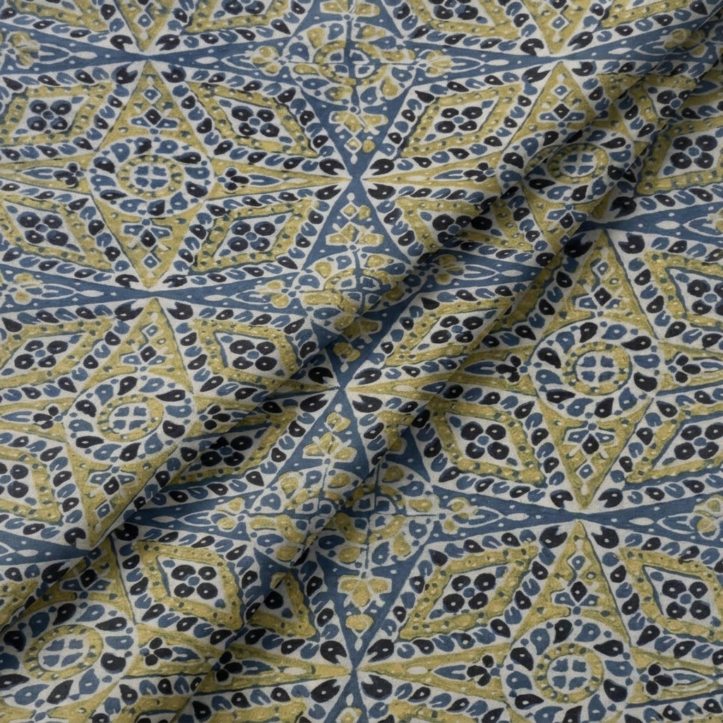 Folded Ajrakh Indigo Ajrakh Modal Silk Fabric