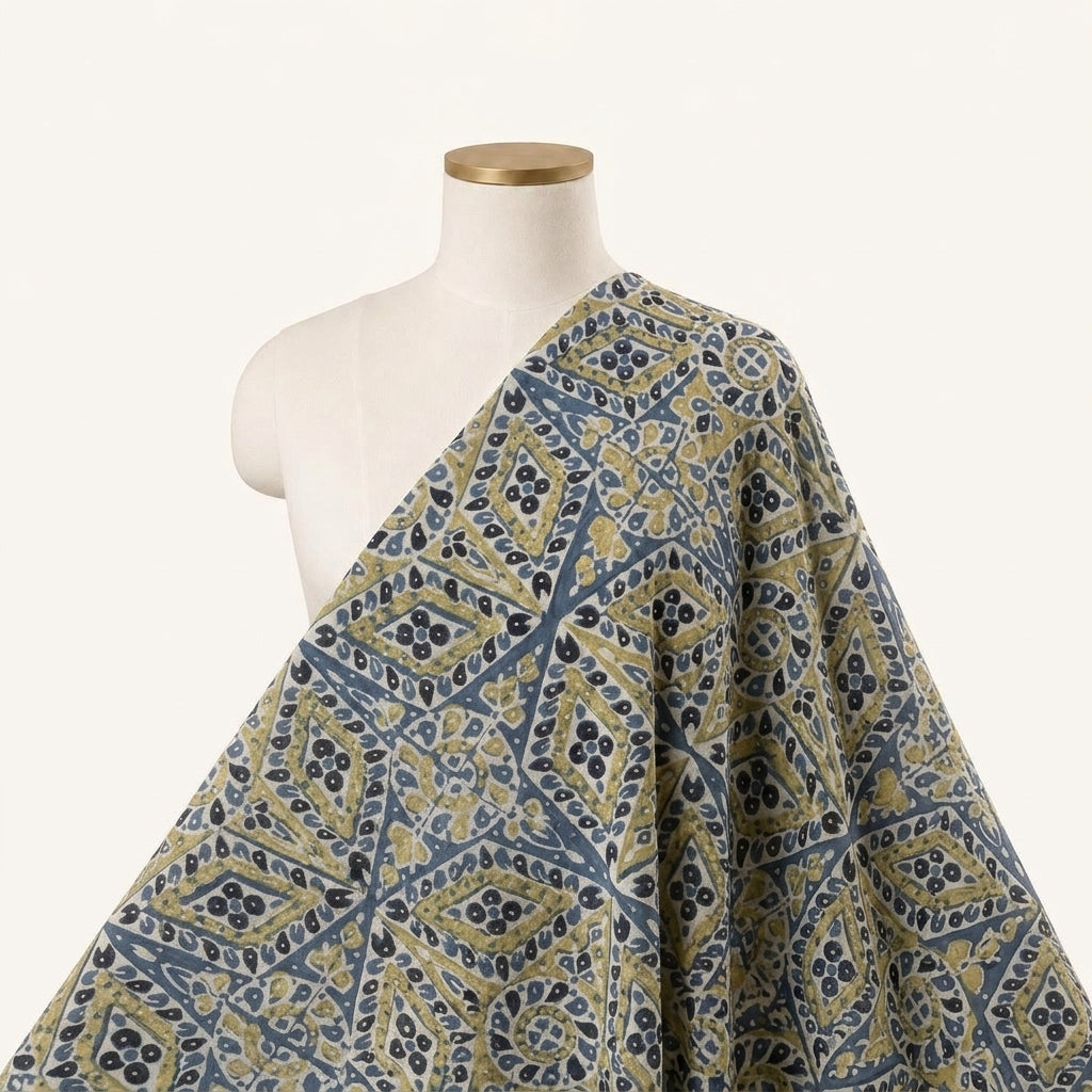 Ajrakh Indigo Ajrakh Modal Silk Fabric Draped as a saree