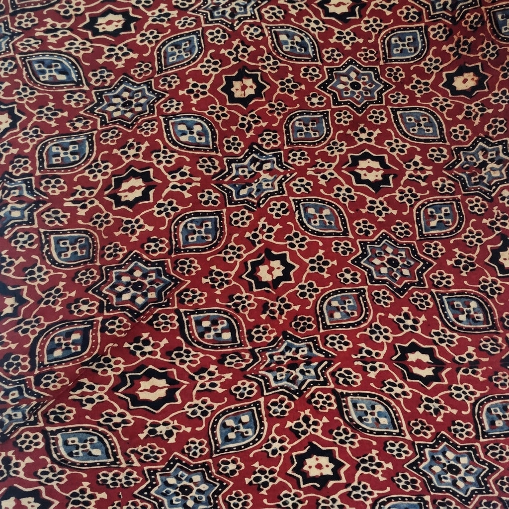 Folded Ajrakh Maroon Ajrakh Modal Silk Fabric