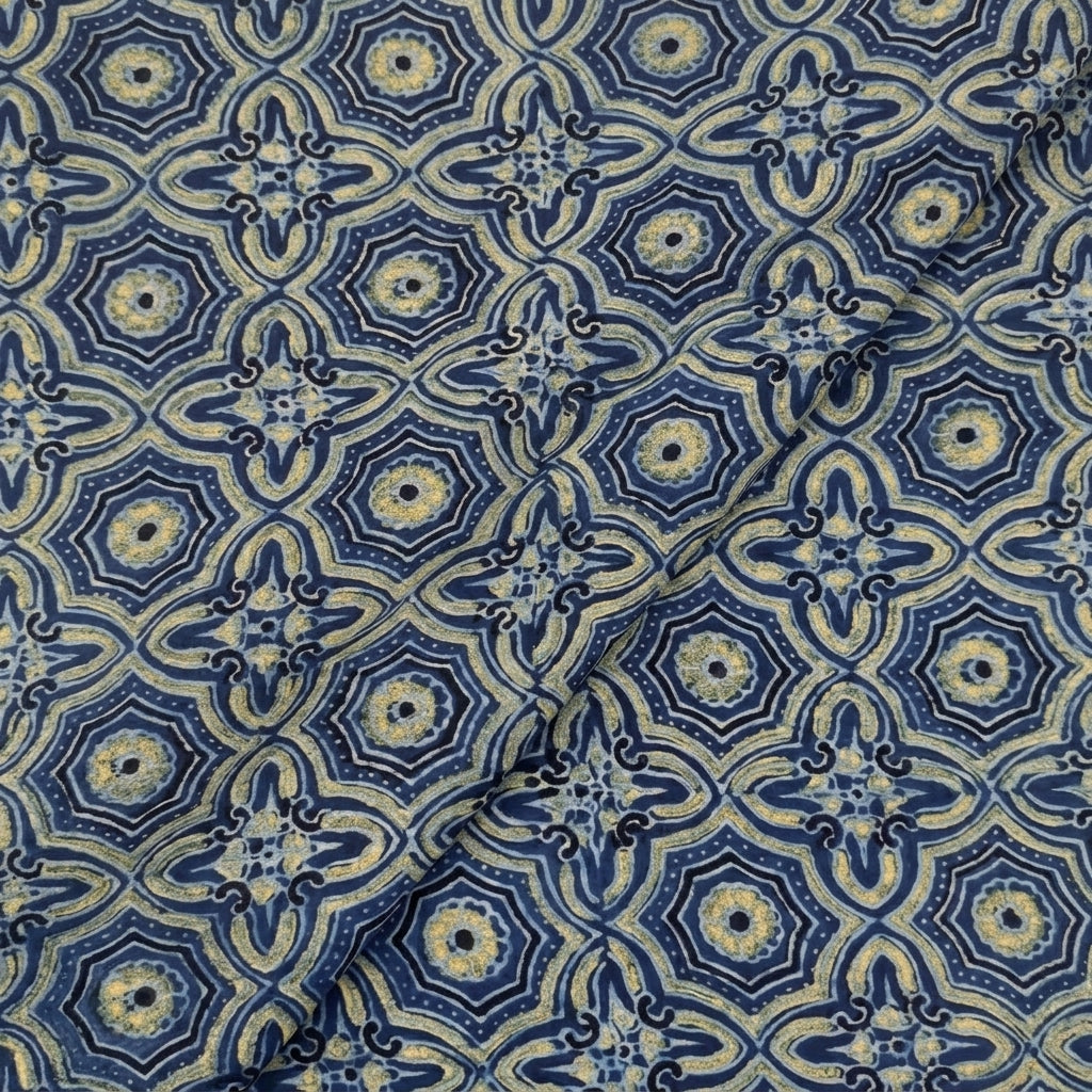 Folded Ajrakh Indigo Ajrakh Modal Silk Fabric