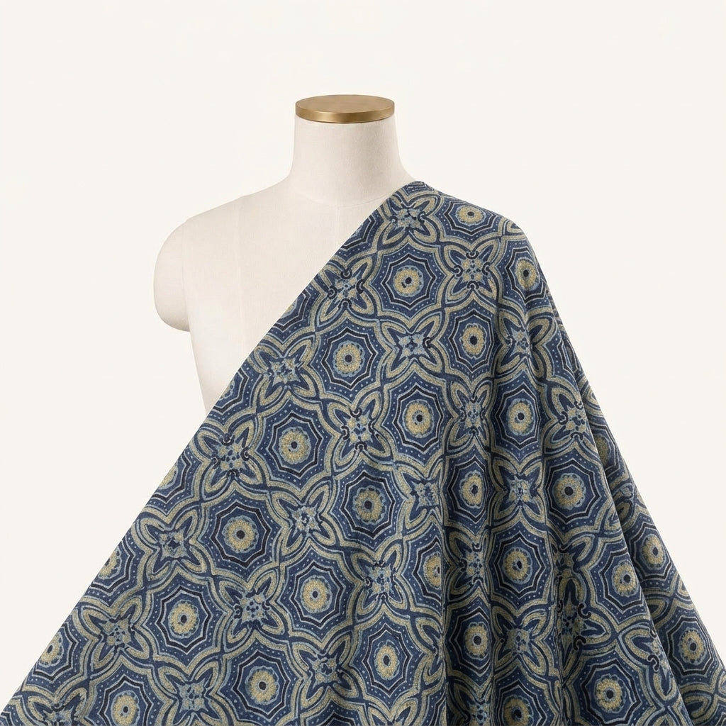 Ajrakh Indigo Ajrakh Modal Silk Fabric Draped as a saree