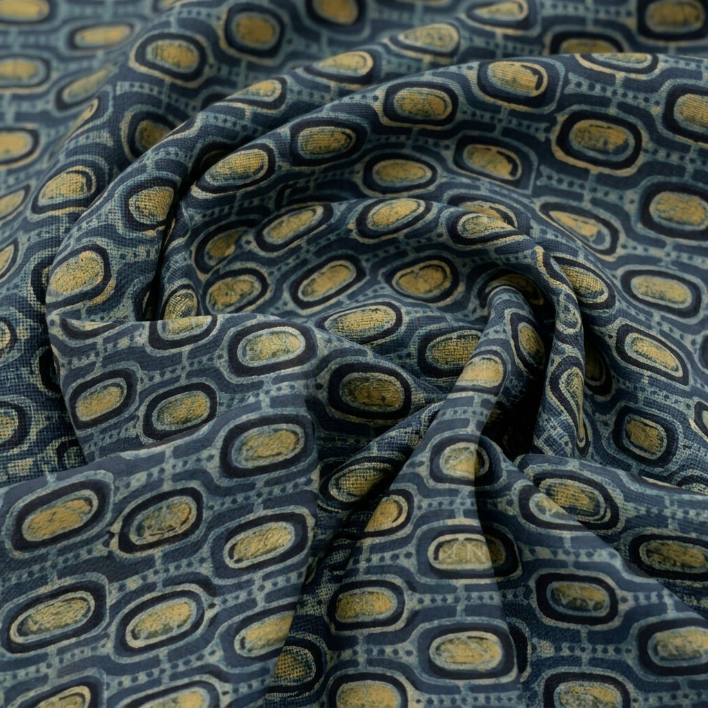 Swirled Ajrakh Indigo Ajrakh Modal Silk Fabric