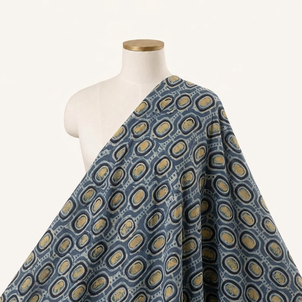 Ajrakh Indigo Ajrakh Modal Silk Fabric Draped as a saree