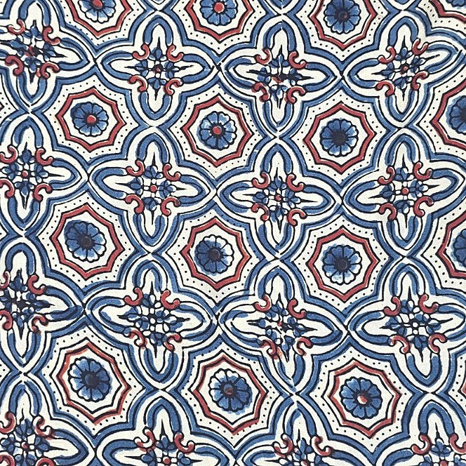 Cream Ajrakh Modal Silk Fabric - EB13507 - EB13507 - Flat fabric