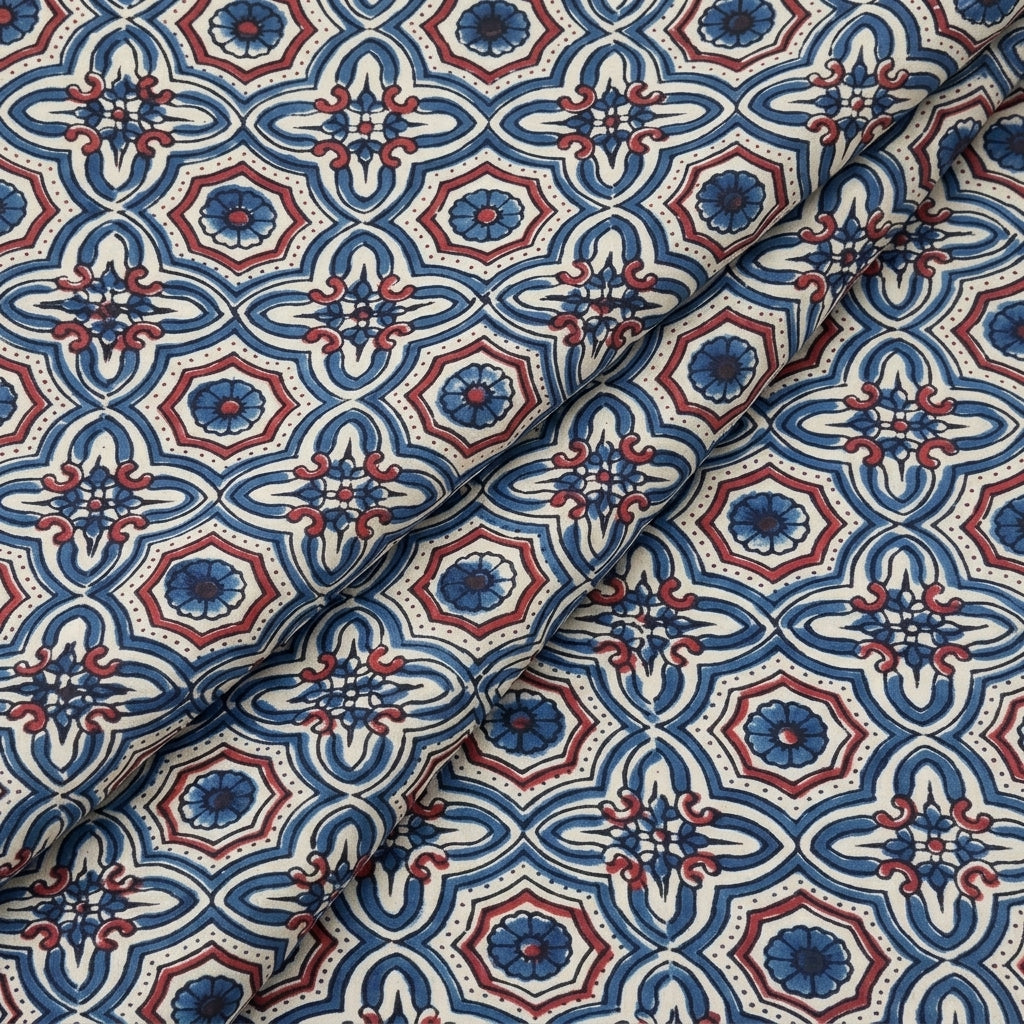 Folded Ajrakh Cream Ajrakh Modal Silk Fabric