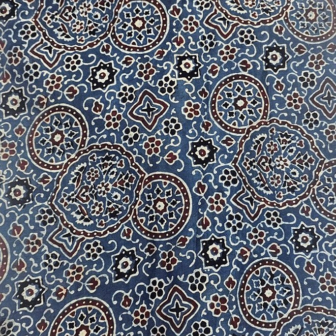 Indigo Ajrakh Modal Silk Fabric - EB13508 - EB13508 - Flat fabric