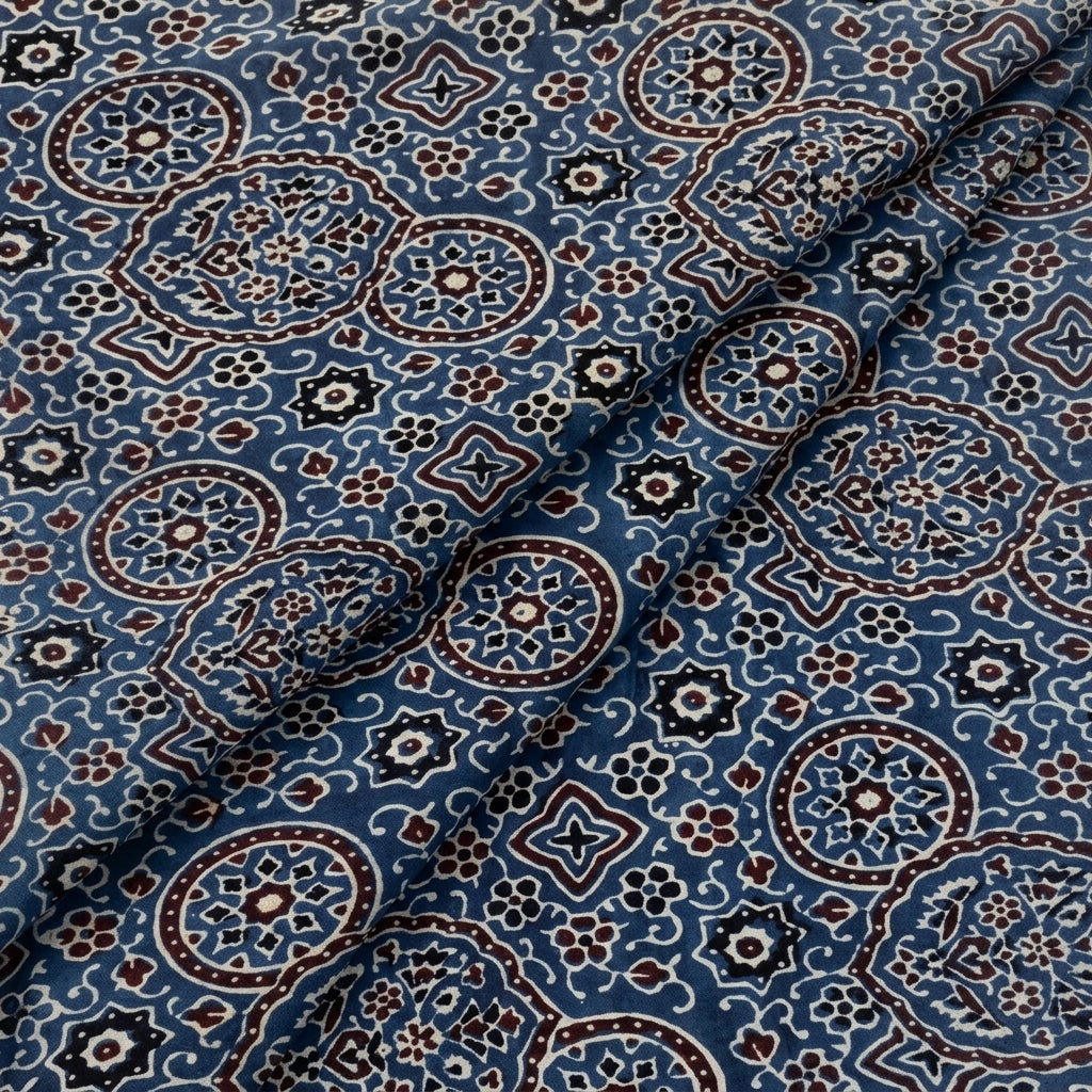 Folded Ajrakh Indigo Ajrakh Modal Silk Fabric