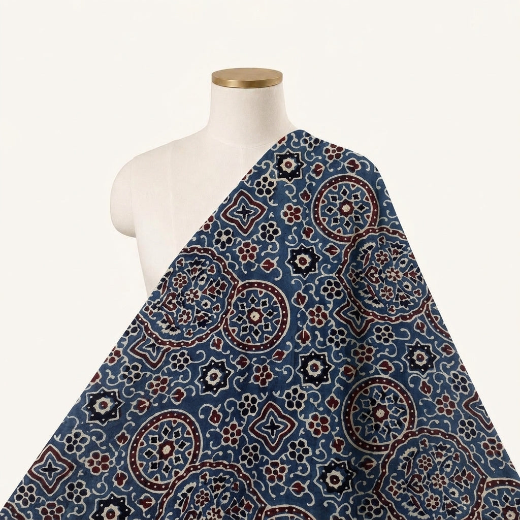 Ajrakh Indigo Ajrakh Modal Silk Fabric Draped as a saree