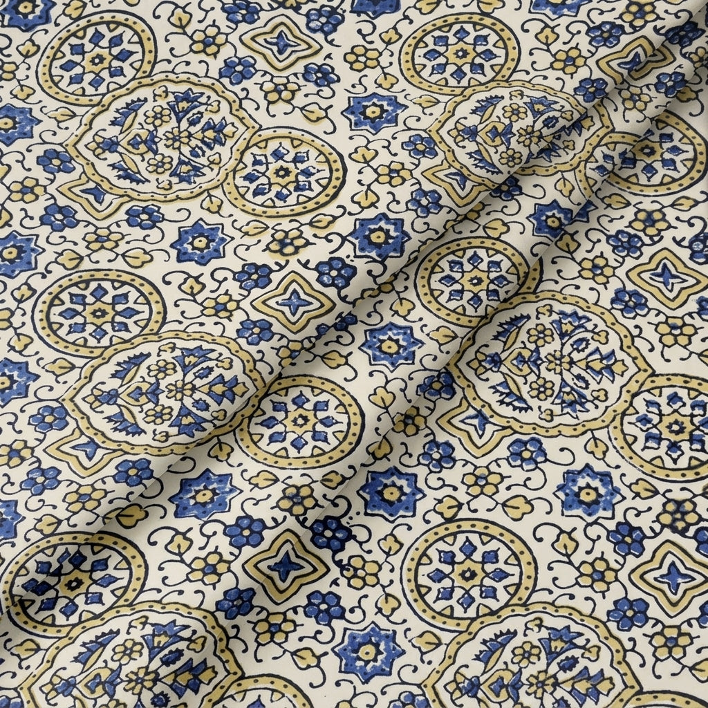 Folded Ajrakh Cream Ajrakh Modal Silk Fabric
