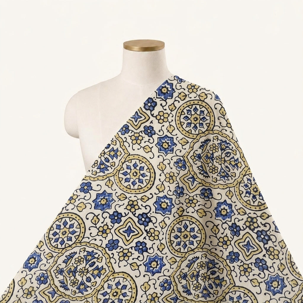Ajrakh Cream Ajrakh Modal Silk Fabric Draped as a saree