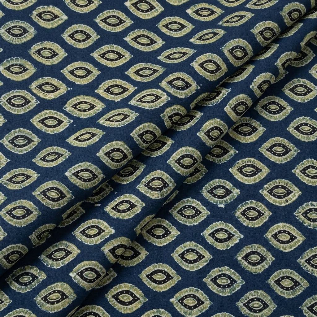 Folded Ajrakh Indigo Ajrakh Modal Silk Fabric