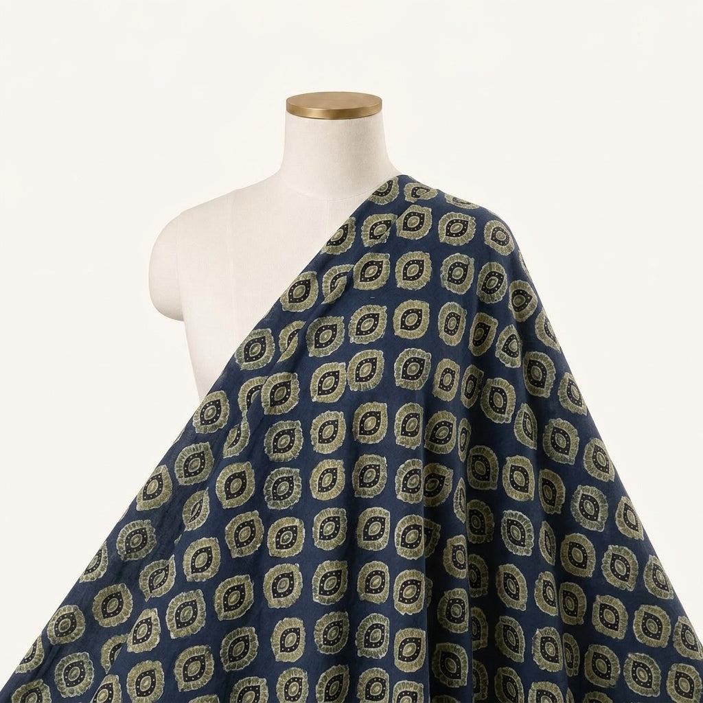 Ajrakh Indigo Ajrakh Modal Silk Fabric Draped as a saree