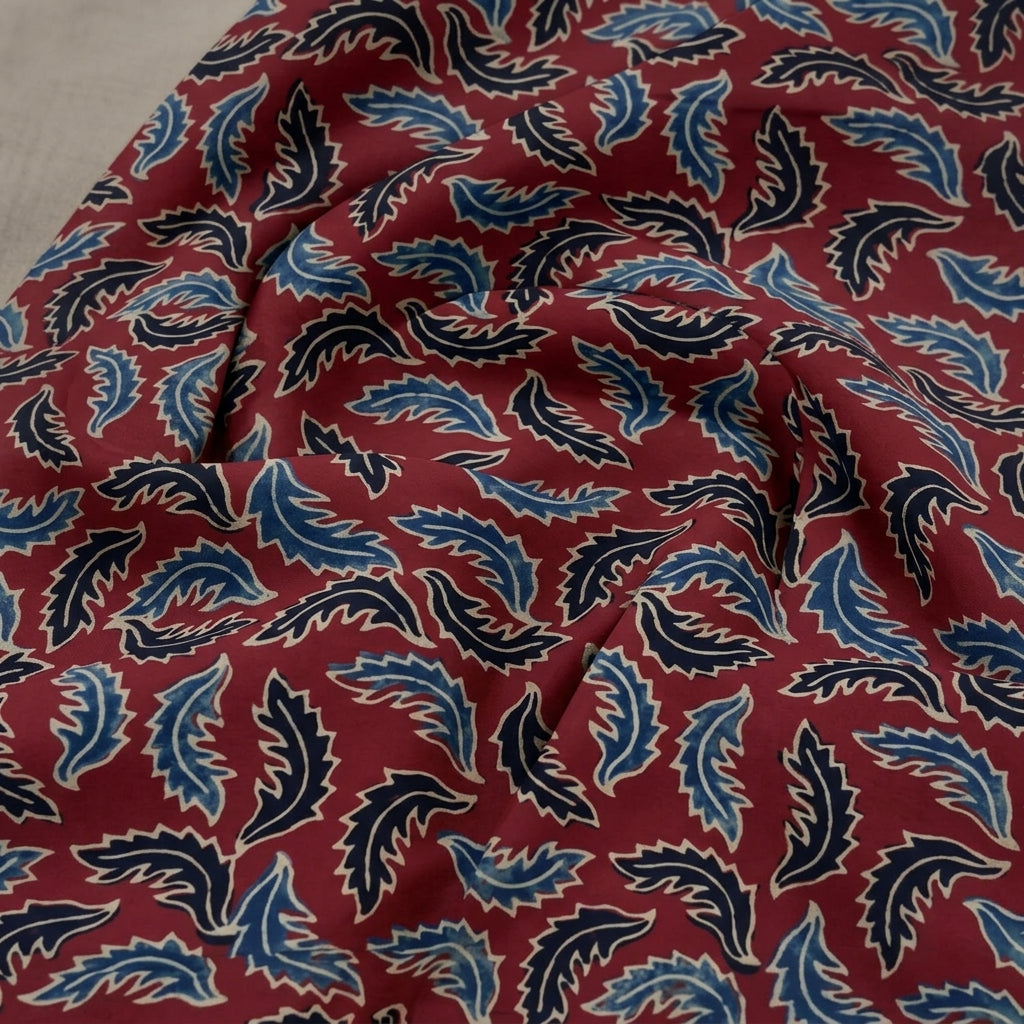 Swirled Ajrakh Maroon Ajrakh Modal Silk Fabric