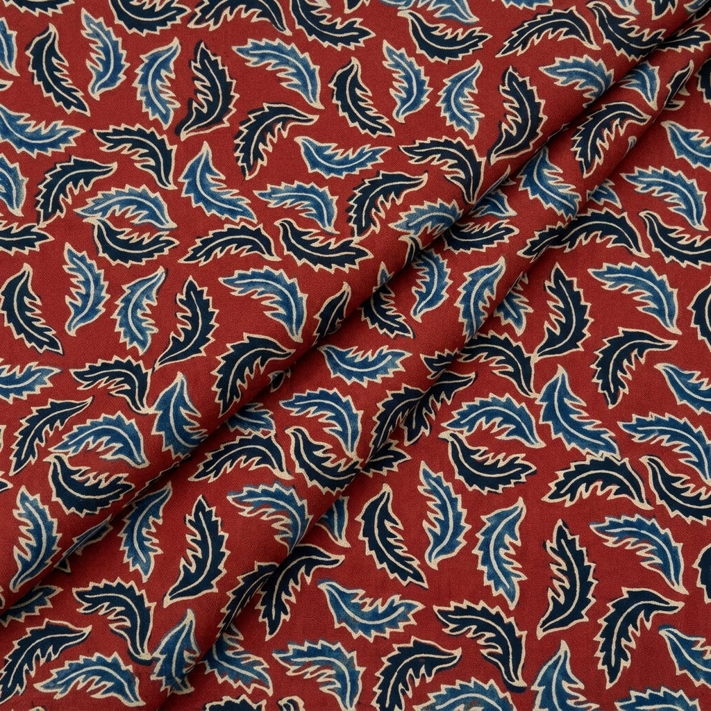 Folded Ajrakh Maroon Ajrakh Modal Silk Fabric