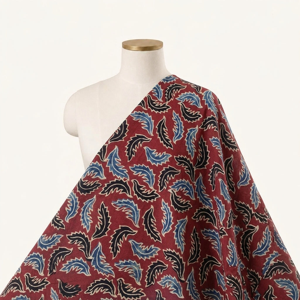 Ajrakh Maroon Ajrakh Modal Silk Fabric Draped as a saree