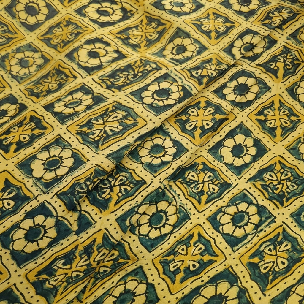 Folded Ajrakh Yellow Ajrakh Modal Silk Fabric