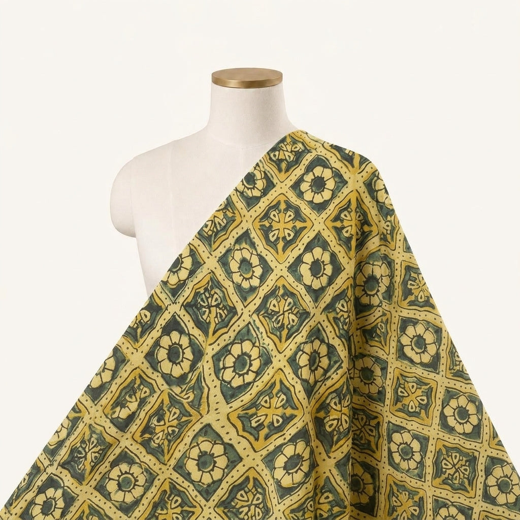 Ajrakh Yellow Ajrakh Modal Silk Fabric Draped as a saree