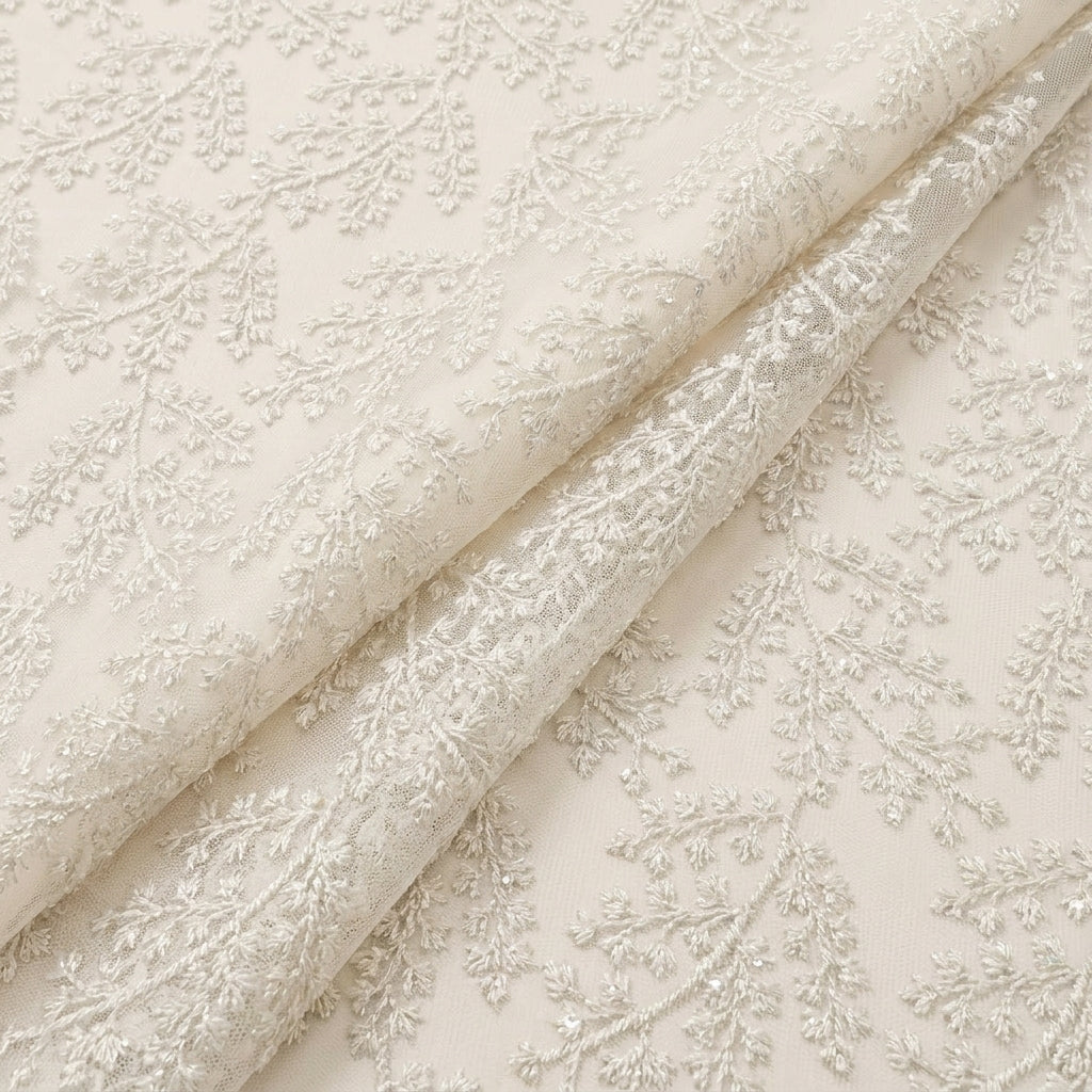 Folded Embroidery Ivory Embroidery Net Fabric