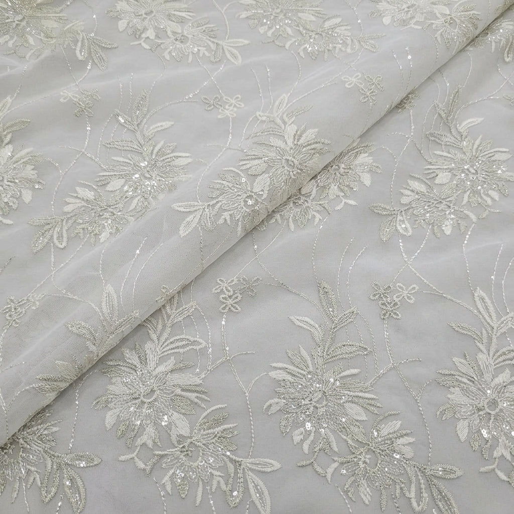 Folded Embroidery Cream Embroidery Georgette Fabric