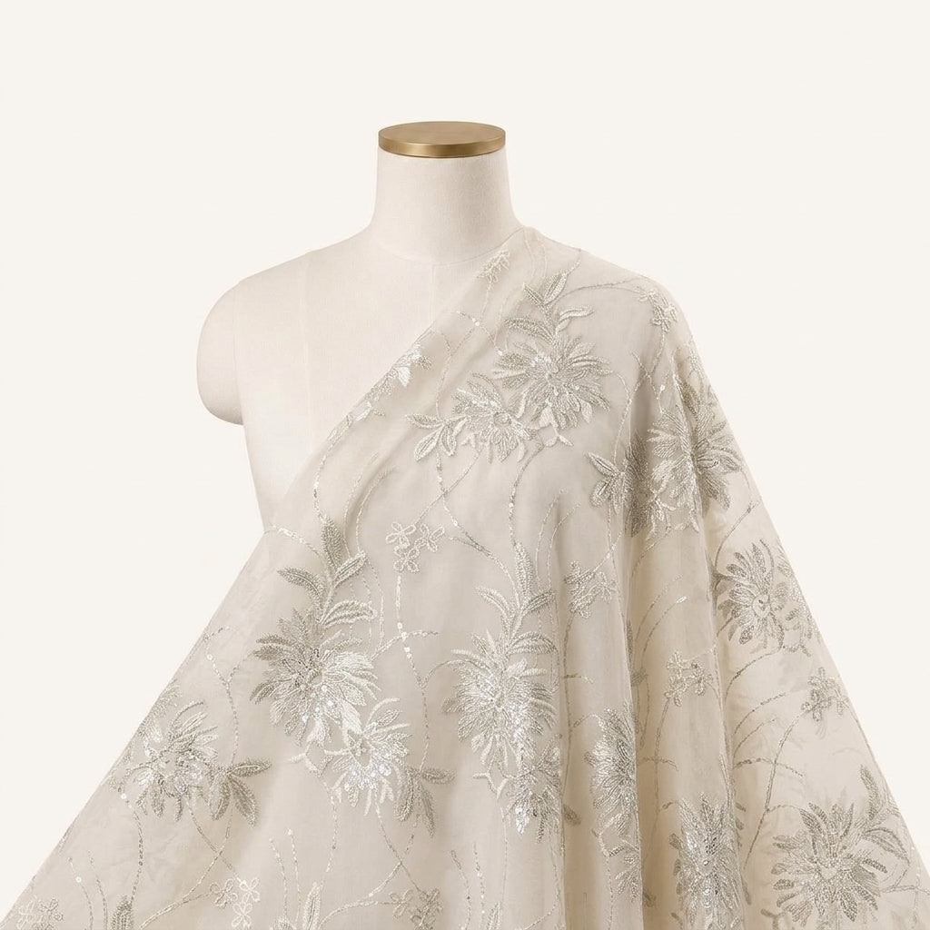 Embroidery Cream Embroidery Georgette Fabric Draped as a saree