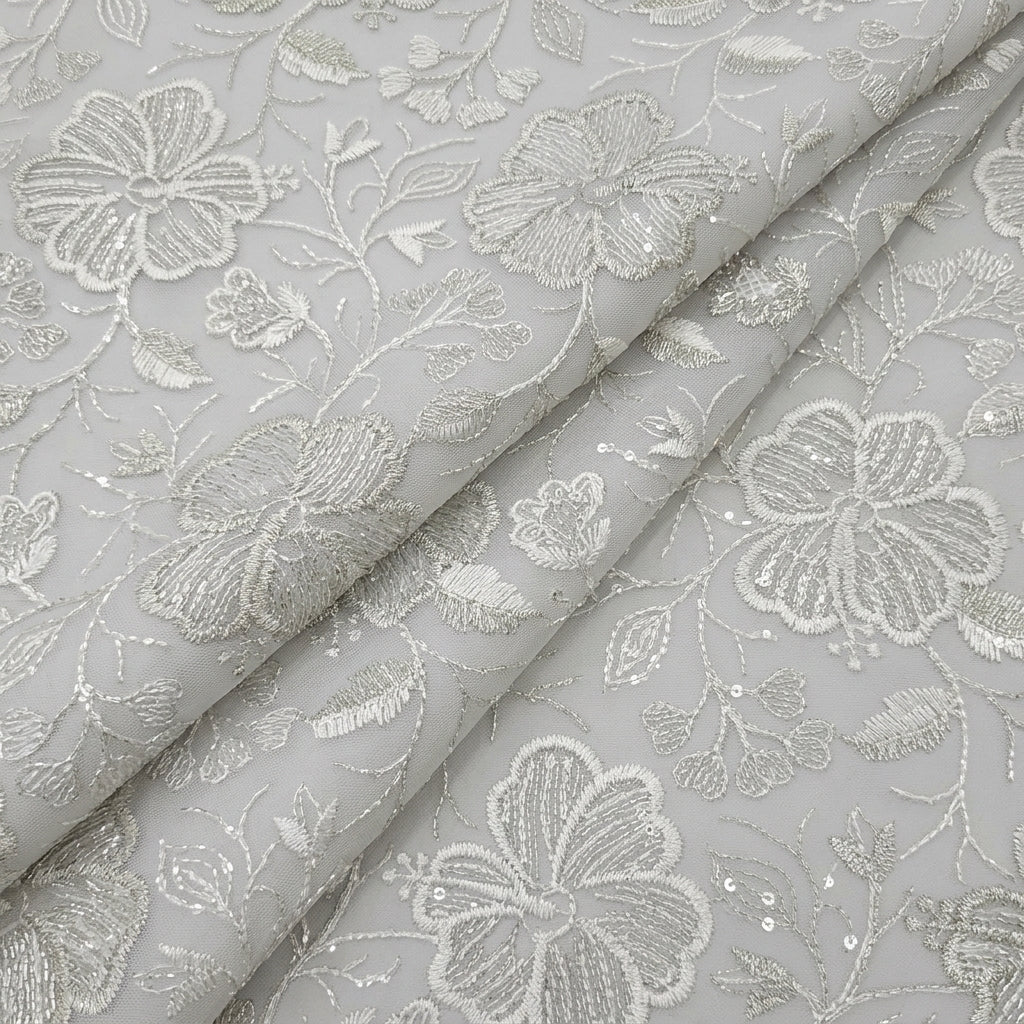 Folded Embroidery Cream Embroidery Georgette Fabric