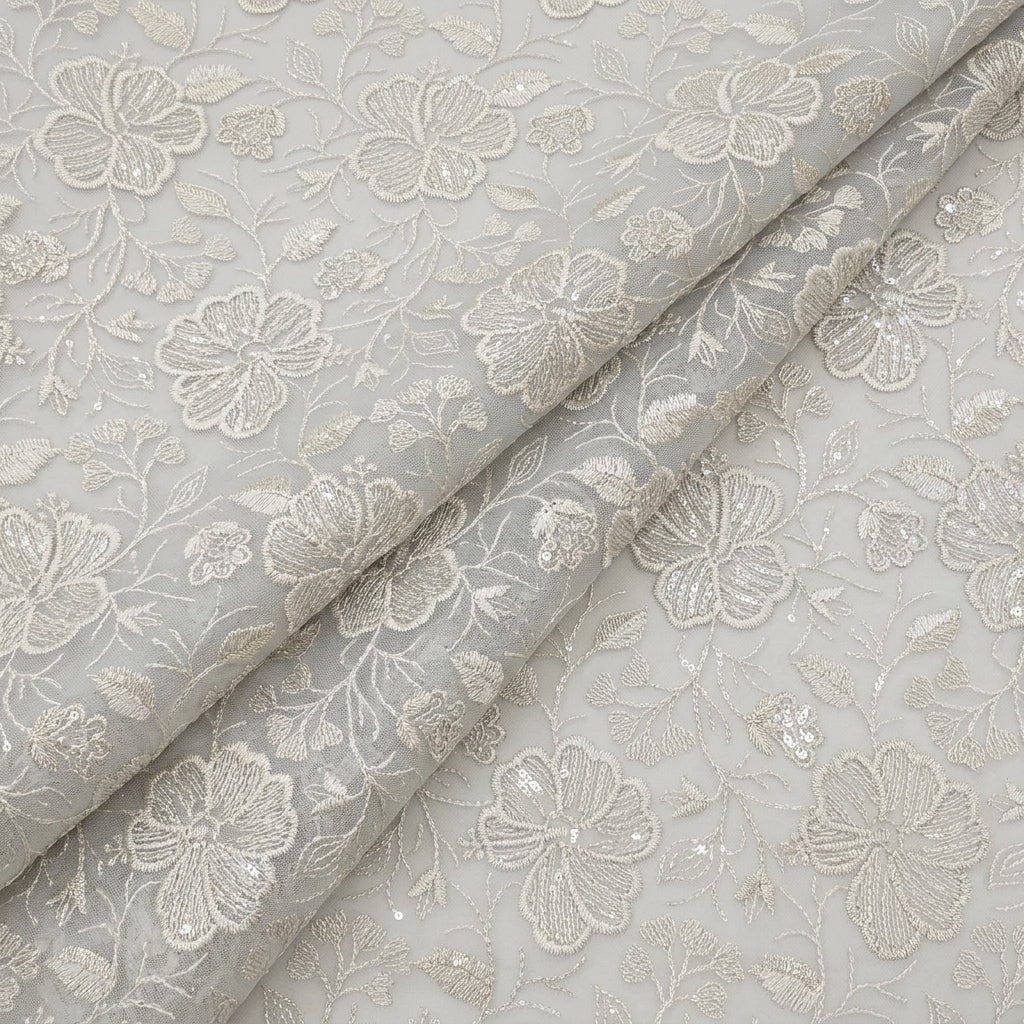 Folded Embroidery Beige Embroidery Georgette Fabric
