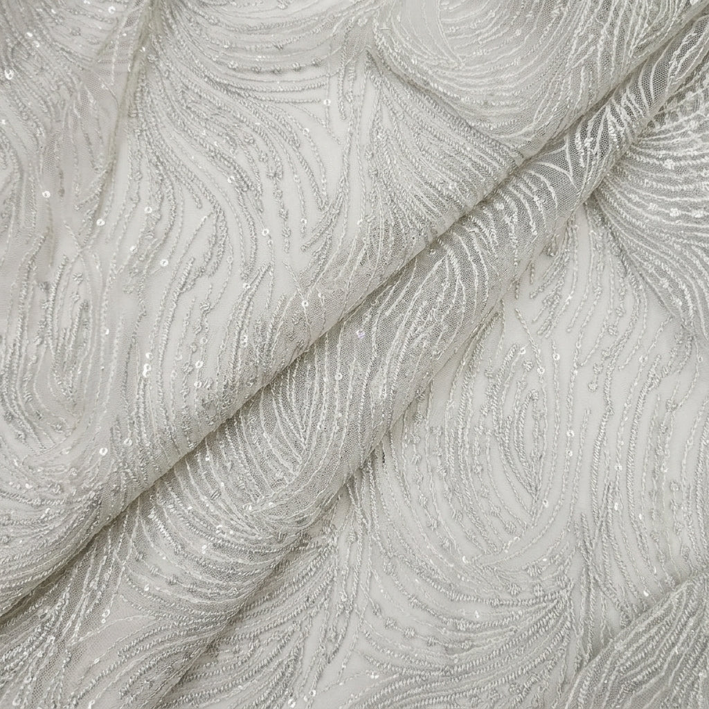 Folded Embroidery Light Green Embroidery Georgette Fabric