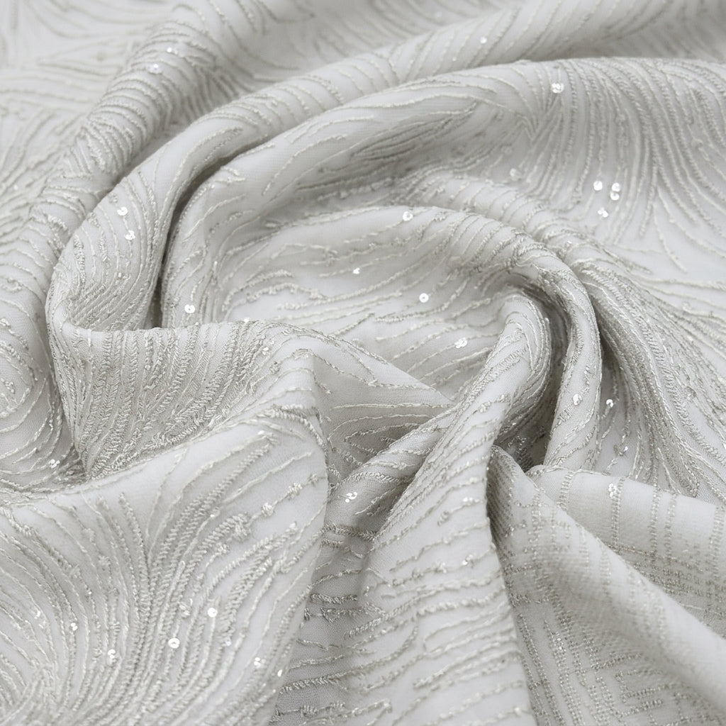 Swirled Embroidery Mint Green Embroidery Georgette Fabric
