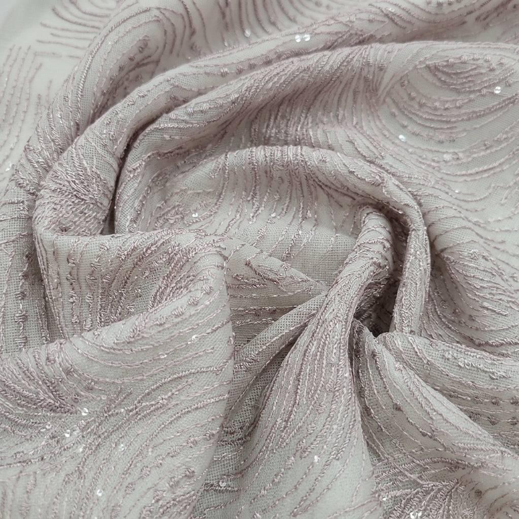 Swirled Embroidery Pink Embroidery Georgette Fabric
