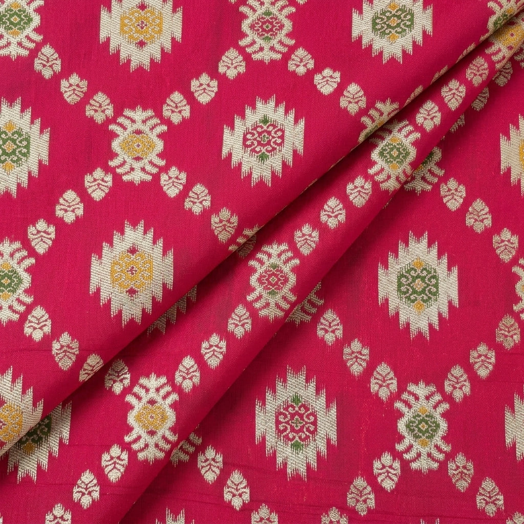 Folded Ikat Red Ikat Semi Banaras Fabric