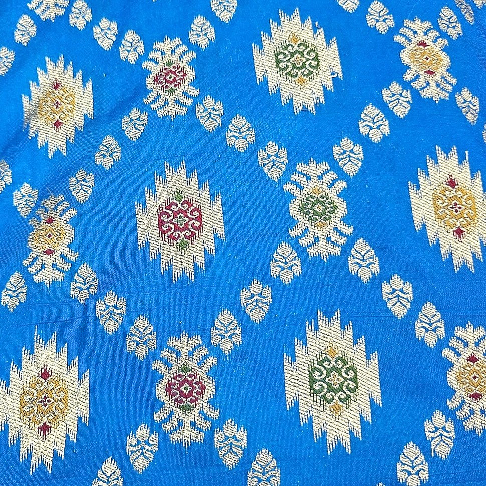 Ikat Semi Banaras Fabric - EB13541 - Flat fabric