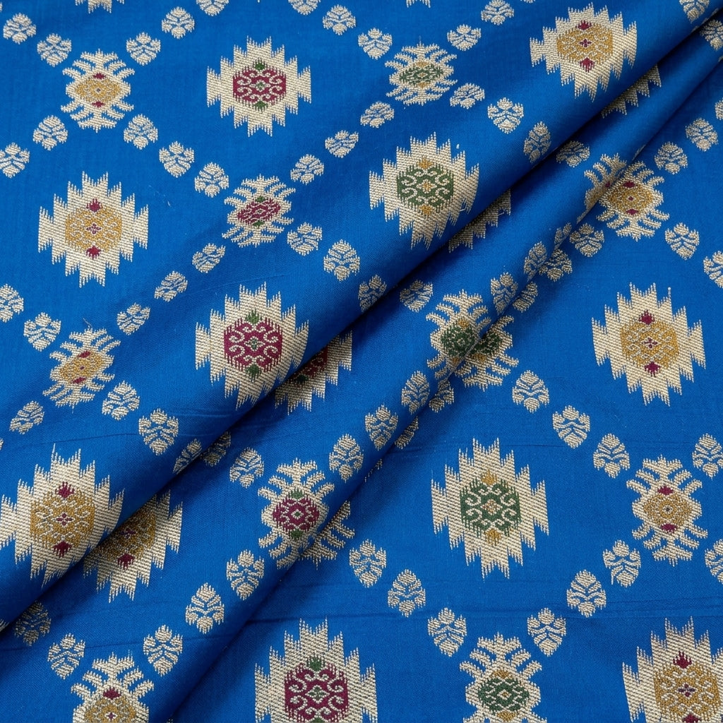 Folded Ikat Blue Ikat Semi Banaras Fabric