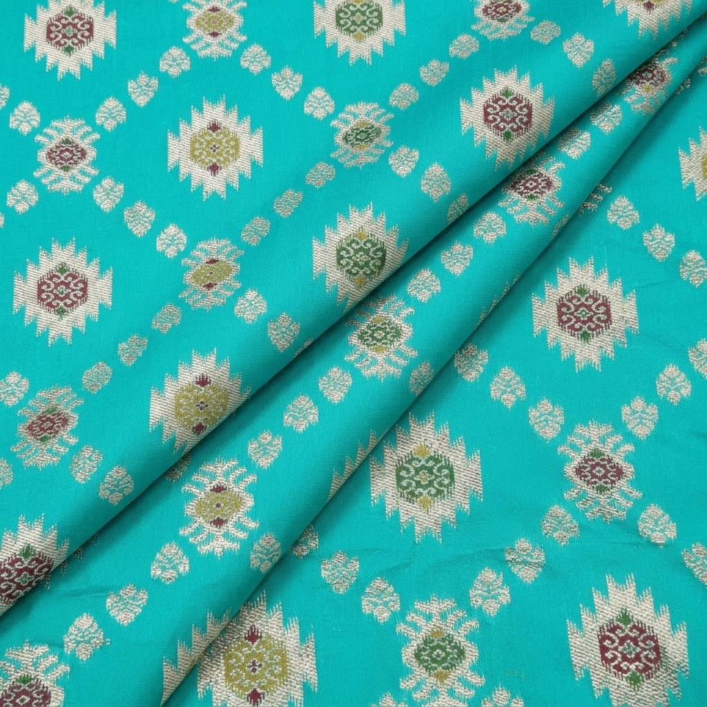Folded Ikat Green Ikat Semi Banaras Fabric