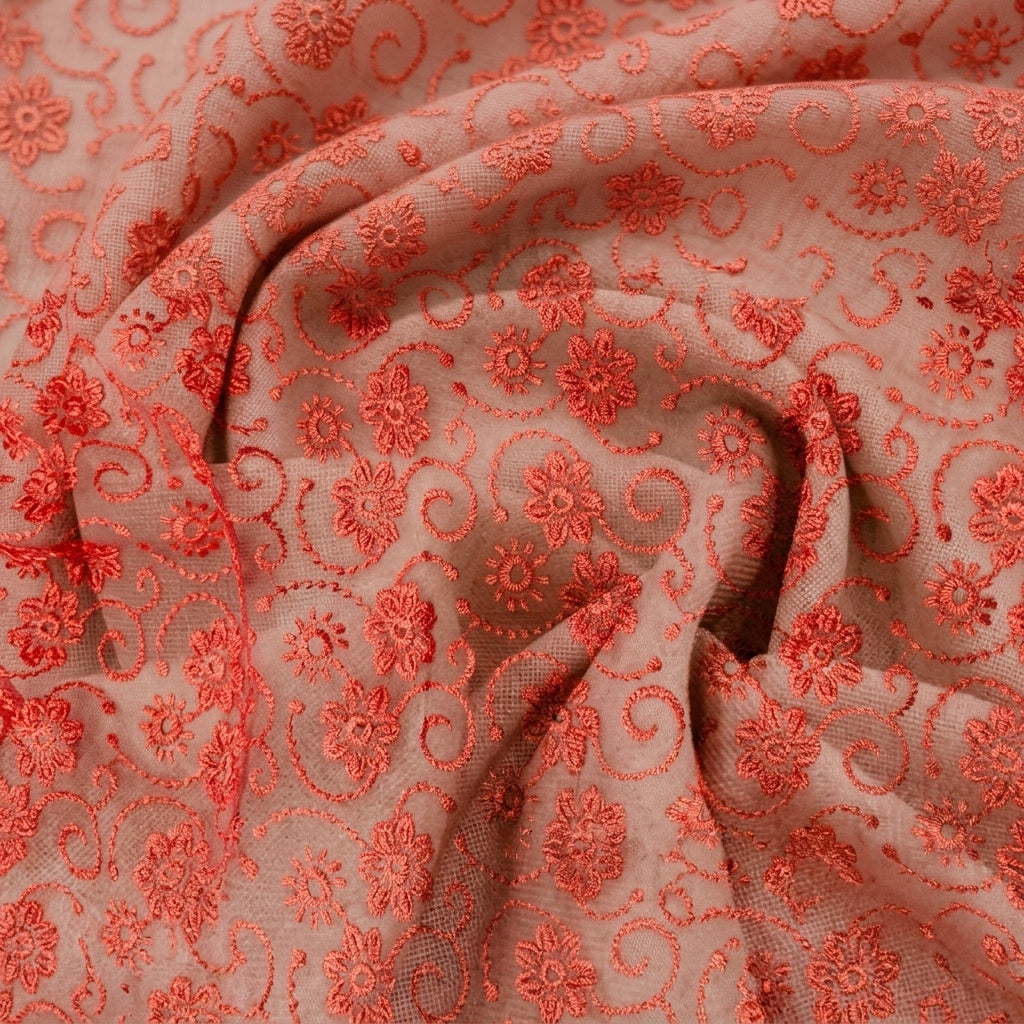 Red Embroidery Lace Fabric - EB13548 - EB13548 - Swirl