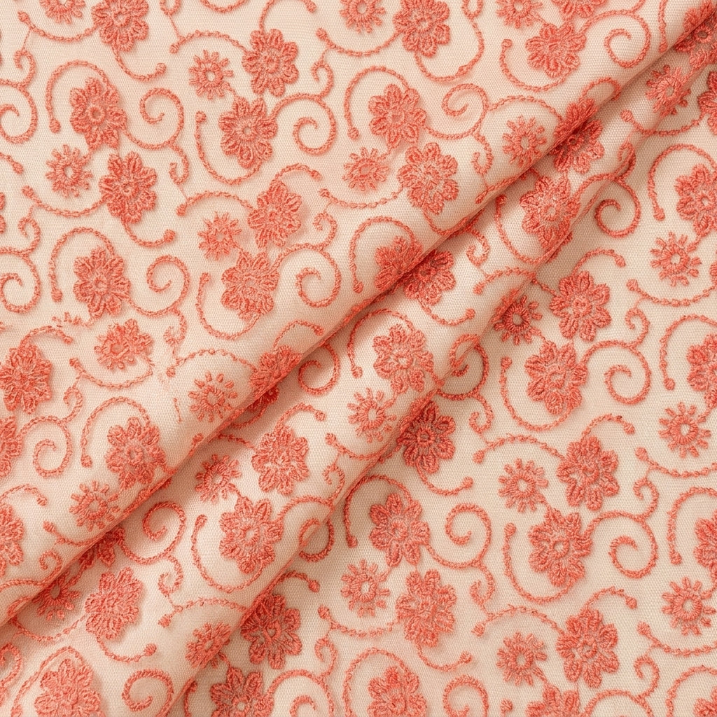 Folded Embroidery Red Embroidery Lace Fabric