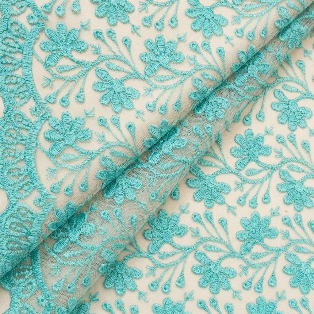 Folded Embroidery Green Embroidery Lace Fabric